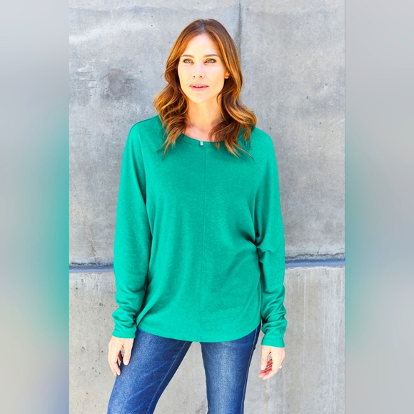 Double Take Turquoise Full Size Round Neck Long Sleeve Warm T-Shirt - Picture 1 of 5